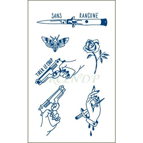 Waterproof Temporary Juice Tattoo Sticker Knife Gun Flower Lasting Tattoos Flash Tatoo Fake Tatto Body Art for Men Women