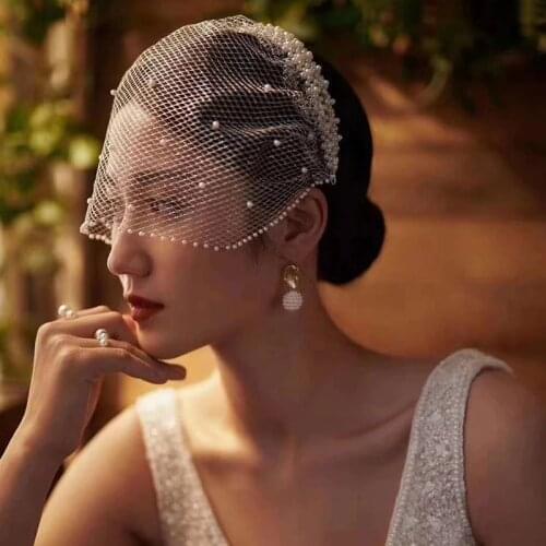 White Wedding Veil Pearl Hairbands Bridal Veils Elegant Hair Jewelry Accessories for Women Soft Yarn Romantic Headwear