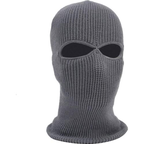Unisex 2-Hole Knitted Ski Mask Balaclava Hat Winter Solid Color Full Face Cover Neck Gaiter Outdoor Windproof Beanie Cap