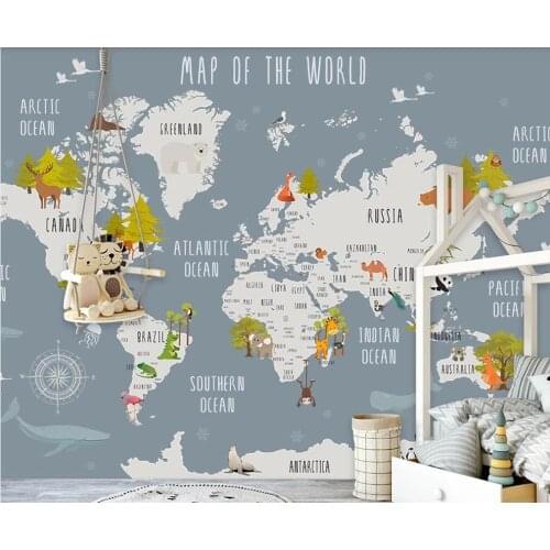 XUE SU Wall covering custom wallpaper cartoon world map background wall high-grade waterproof material