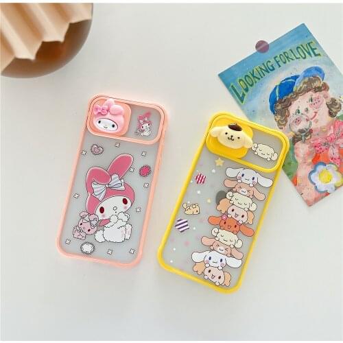 Cartoon Dog and Bunny Sliding Lens protection Phone Case for iPhone 12Pro MAX 11 7 8 Plus X XR XS MAX Cute Rabbit Phone Cover