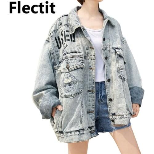 Flectit Graphic Tie Dye Jean Jacket Women Oversized Denim Jacket Coat Grunge Style Spring Fall Outerwear