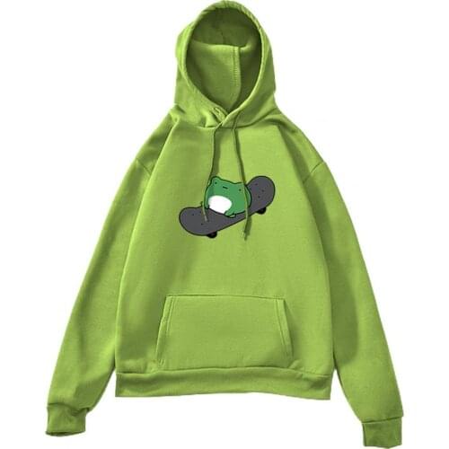 Skateboard Frog Pattern Pockets Women Pullover Hoodie Autumn Winter Long Sleeve Hooded Women Sweatshirt Streetwear Loose Jumper