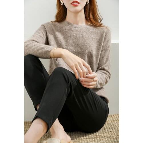 KOIJINSKY 2021 pure wool autumn winter top womens o-neck sweater knitted sweater