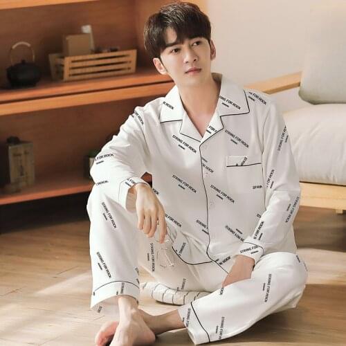 Winter Cotton Pajamas for Men Sleepwear Letter White Nightwear 2pcs Set PJ Pijama Hombre Homeclothes Black Cotton Pyjama Homme