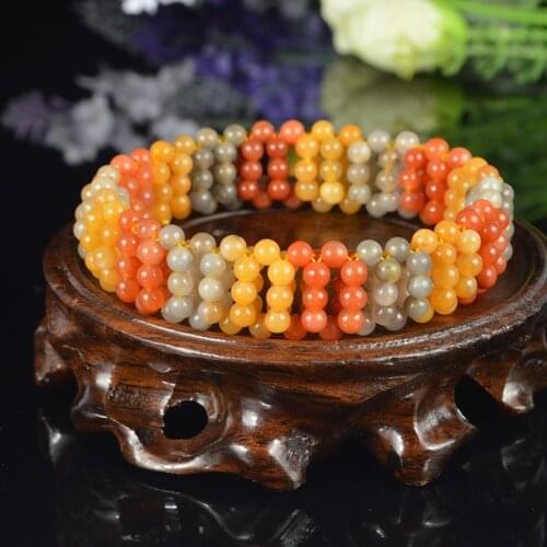 1pc Natural Xinjiang Gold Jade Beads Elastic Bracelet Accessories DIY Fashion Hand Knitted Amulet Gifts Women Luck Jewellery