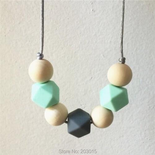 1PC BPA Free DIY Silicone Baby Pacifier Dummy Teething Necklace 17mm Silicone Hexagon Wood Beads Teether Jewelry for Mom to Wear