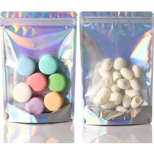 1000Pcs/Lot Retail Laser Pouch Stand up Aluminium Ziplock Plastic Bag Front Transparent Curry Powder Package Food Packaging