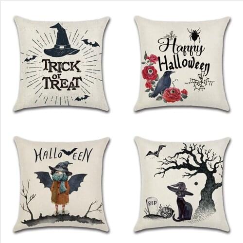 2pcs Trick or treat/pumpkin Cushion Cover 45*45cm Happy Halloween Throw Pillow Cover Happy Fall Y'all ghosts Horror Pillowcase