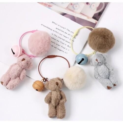 2021 Cute Stuffed Doll Bear DIY Pompom Furry Ball Key Chain Keyring Holder Bag Pendant Keychain Accessories D702