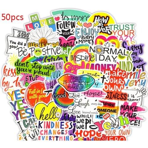 50pcs New English Letters Phrase Graffiti Sticker Inspirational Quotes Decal For Laptop Skateboard Scrapbooking Kids Toy Sticker
