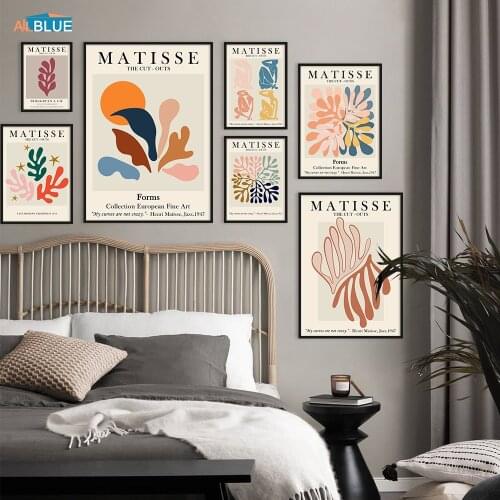 Abstract Vintage Matisse Line Face Coral Leaves Posters And Prints Wall Art Canvas Painting Wall Pictures For Living Room Decor