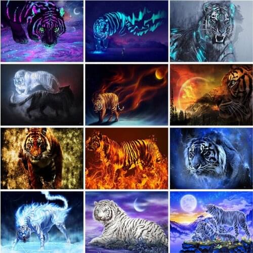 Animal Tiger DIY 5D Diamond Painting Cross Stitch Full Round Drill Mosaic Rhinestone Diamond Embroidery Handmade Kit Home Decor