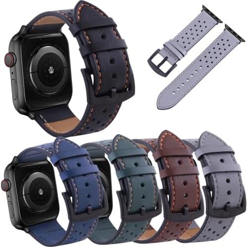 Ventilation Genuine Leather Bracelet For Apple Watch 5 Band 42mm 38mm iWatch Watch Accessories For Apple Watch Strap Watchband