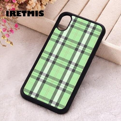 Iretmis 5 5S SE 2020 phone cover cases for iphone 6 6S 7 8 Plus X Xs Max XR 11 12 MINI Pro Soft Silicone TPU green pastel plaid