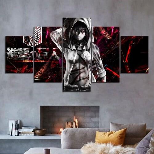 Modular Hd Print 5 Piece Attack on Titan Home Decor Cartoon Painting Canvas Poster Anime Figure Art For Living Room Framework
