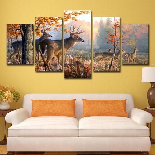 Canvas 5 Pieces Art Paintings Elk Modular Prints Pictures Animal Home Bedroom Decor Modern living Room Decoration Posters