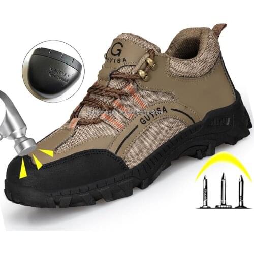 Breathable Safety Shoes Men Steel Toe Rubber Anti-smash Wear-resistant Work Shoes Men Boots Male Security Boots Dropshipping