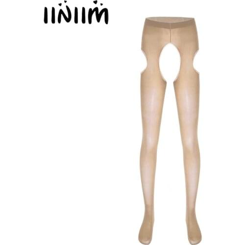 Mens Sissy Porno Crotchless Pantyhose Hollow Out Stretchy Tights Leggings Panties Lace Trimming Stockings Hosiery Underwear