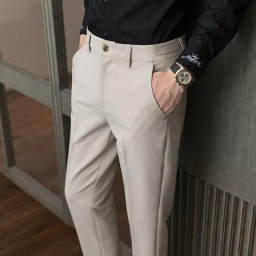 Pantalones Hombre 2021 spring autumn mens suit trousers men fashion business casual solid color slim-fitting social party pants