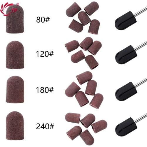 5/10Pcs 80#120#180#240# Nail Drill Bits 5 size Sanding Bands Block Caps Rubber Mandrel Grip Machine For Pedicure Nail Art Tool