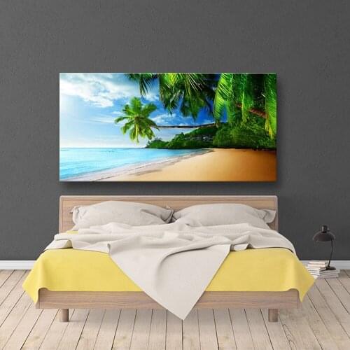 Wall Art Canvas Paintings Blue sky Beach Sea landscape Waves Poster HD Printed Seascape Coconut tree Picture Home Decor No frame