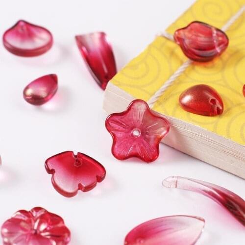 New 1pc Gradient Style Fashion Red Pink color Glass Petals Beads For DIY Hand Crafts & Garment Sewing Accessories