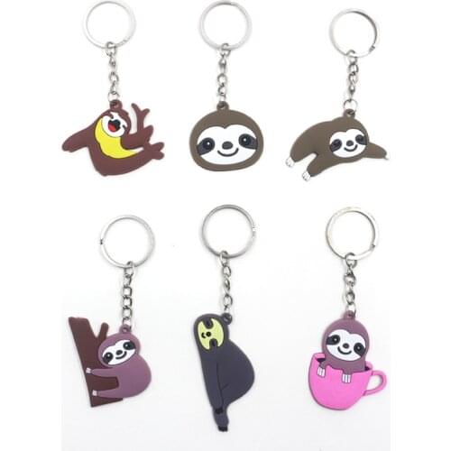 2020 New 6 Colors Fashion DIY Cute Fairytale PVC Sloth Keychain Key Rings Holder Alloy Key Chain For Woman Man Kids Gift Jewelry