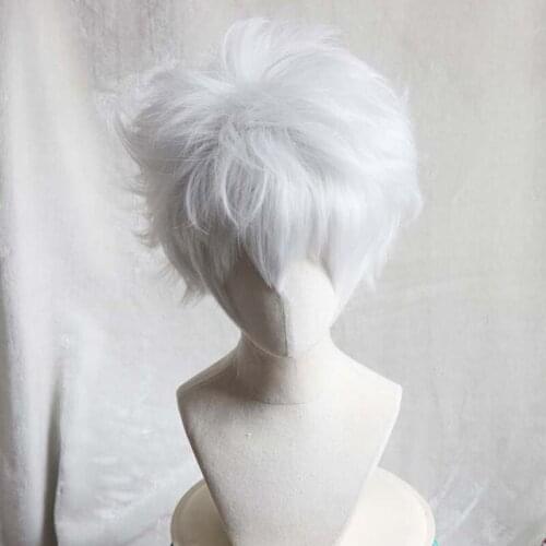 New Gintama Gintoki Sakata Cosplay Wigs 35cm/13.8inches Short White Men Synthetic Hair Perucas Cosplay Wig+Wig Cap