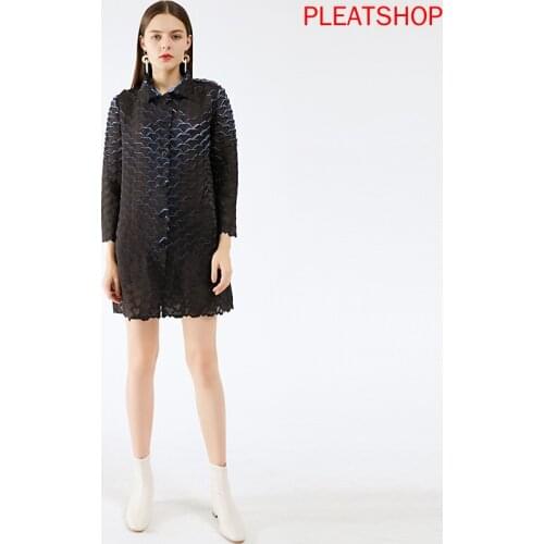 New Style Autumn and Winter Dress Waist Hugging Long-Sleeve Scales Pleated Dress Pleats Vestido Oversized One Piece