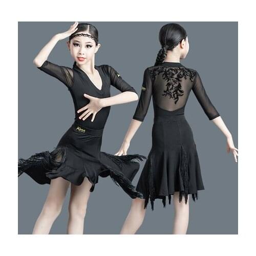 New Children Latin Dance Dress Girls Competition Performance Costumes Girls Dress Tassel Skirt Latin Ballroom Dance