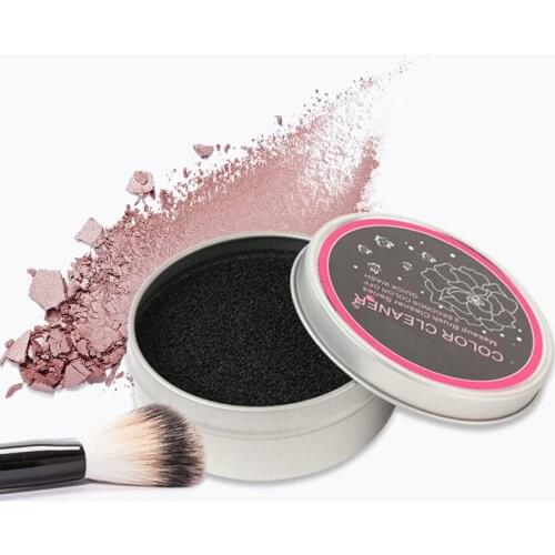 With 3 sponges Dry-Cleaning Eye Shadow Brush Box Convenient Quick Make up Cleaning Tool Metal Box Color Removal Sponge Tool Set