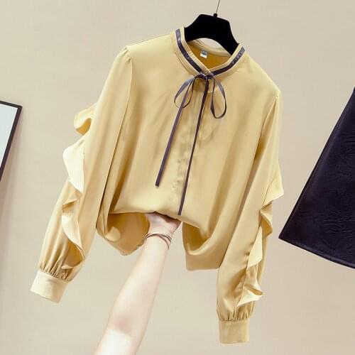 Long Sleeve Stand Collar Chiffon Blouse Shirt Tops Blusa Blouse Women Blusas Mujer De Moda 2021 Womens Tops And Blouses D896