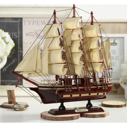 Mediterranean wooden sailboat model ornaments solid wood simulation craft boat bar decoration handmade home decoration