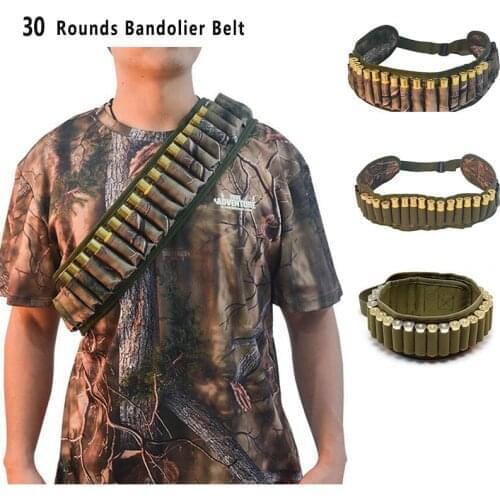 Tactical 30 Rounds Bandolier Bullet Belt 12 Gauge Cartridge Pouch Hunting Airsoft Shotgun Ammo Shell Waist Shoulder Holder Belt