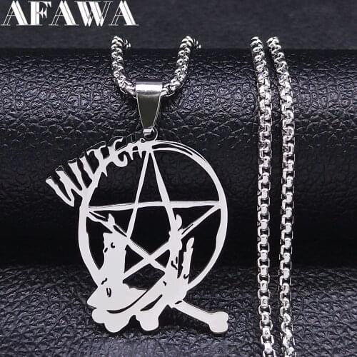 Witchcraft Pentagram Witch Candle Bones Stainless Steel Chain Necklaces for Women Silver Color Necklace Jewelry chaine N7024S052
