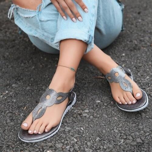 Tonar Maly Platinum Skin Beads Embroidered Women 'S Sandals New Season Trend Fashion Flat Bottom Cool Style Gemstone Gray Thong