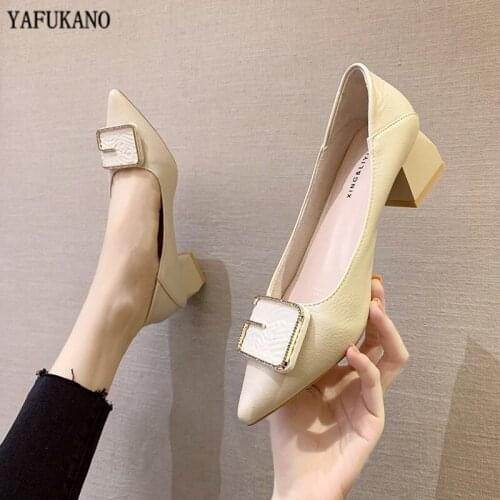 High Heels Women 2020 New Metal Decoration Lady Pumps Pointed Toe Stiletto Mid-Heel Career Elegant Girl All-Match Single Shoes