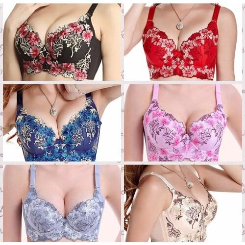 Deep V Brand Sexy Big Size Push up Bra Floral Embroidery Brassiere Retro Style Women Bras Sexy Super Gather Underwire Lingerie