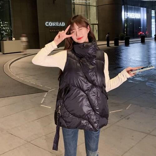 Womens Autumn Winter Puffer Vest Jacket Stand Collar Warm Casual Cotton Padded Vest Quilted Zipper Ladies Sleeveless Waistcoat