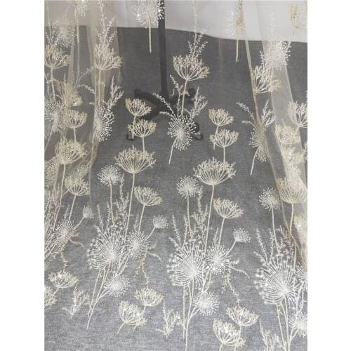 1 Yard Luxury Gold bead dandelion sequin tulle embroidery lace fabric haute couture fabric lace DIY craft wedding 135cm wide