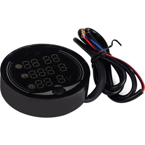 3in1 Black Motorcycle LED Voltage Meter Clock Universal Electronic Digital Thermometer Temperature Time