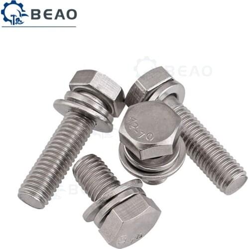 4-20Pcs 304 Stainless Steel External Hex Trimming Screws M4 M5 M6 M8 M10 Three Combination Screws