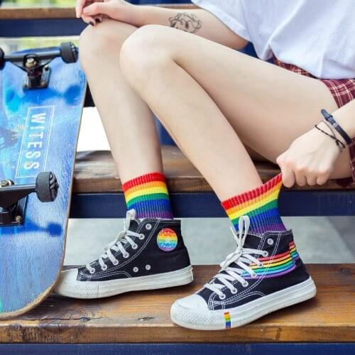 4 Pair Summer Harajuku Womens Socks Cotton Rainbow Stripes Socks Christmas Fashion Casual Tide Socks korean Christmas Gift