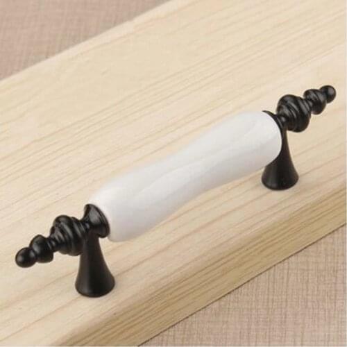 76mm black kitchen cabinet handle white ceramic drawer pull knob black white cupboard dresser wardrobe furniture handle pull 3"