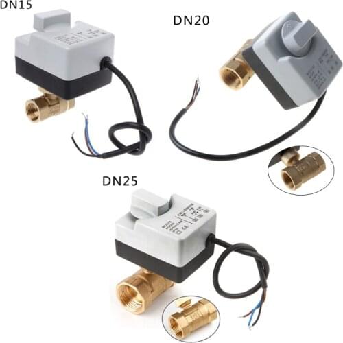 AC220V DN15 DN20 DN25 2 Way 3 Wires Brass Motorized Ball Valve Electric Actuato With Manual Switch