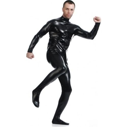 Hot Sale Black Zentai Shiny Metallic Front Zipper Tights Cosplay Zentai Suit