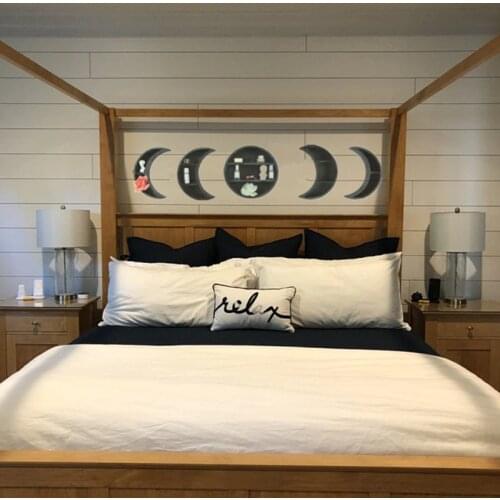 Boho Style Wooden Triple Moon Shelf Set Wall Decor Crystal Display The Moon Phase Wood Shelves Crescent Moon Essential Oil Rack