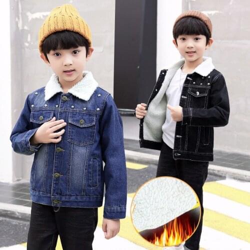 2018 Autumn Winter Childrens Clothing Kids Denim Coat Casual Fleece Warm Boys Jeans Outerwear Jacket BC336