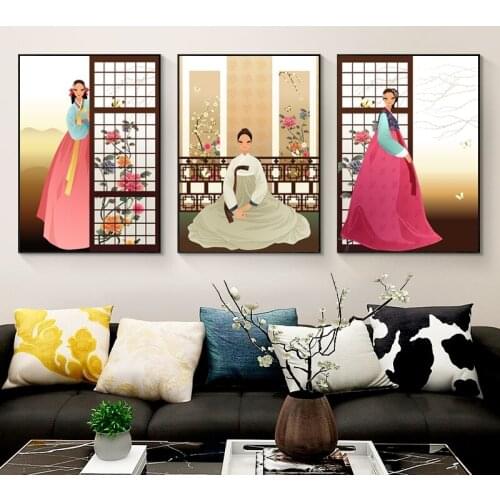 Canvas Painting Gift Korean Girl Wall Picture Minimalist Style Beautiful Print Wall Art Poster for Corridor Living Room Decor